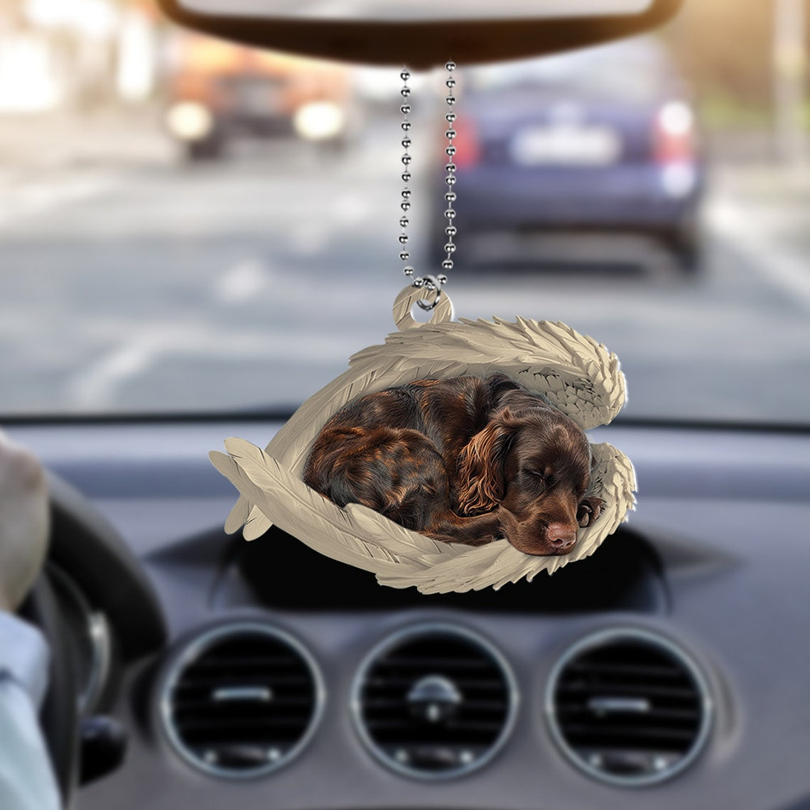 Boykin Spaniel Dog Sleeping Angel Wings Ornament, Boykin Spaniel Dog Car Christmas Ornament