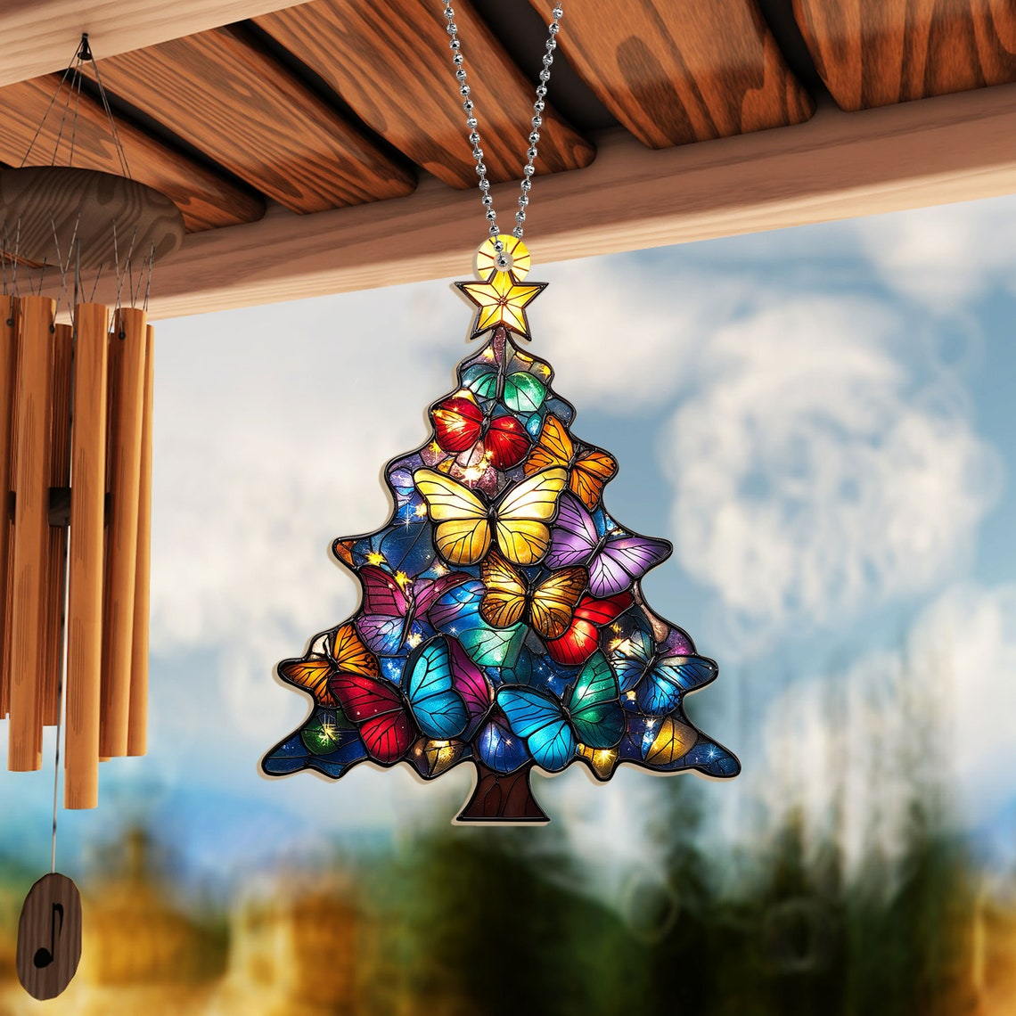 Christmas Butterflies Tree Suncatcher, Christmas Tree Ornament Home Decor Gift