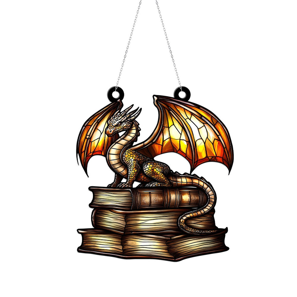 Book Dragon Suncatcher Ornament, Book Dragon Window Suncatcher Decor