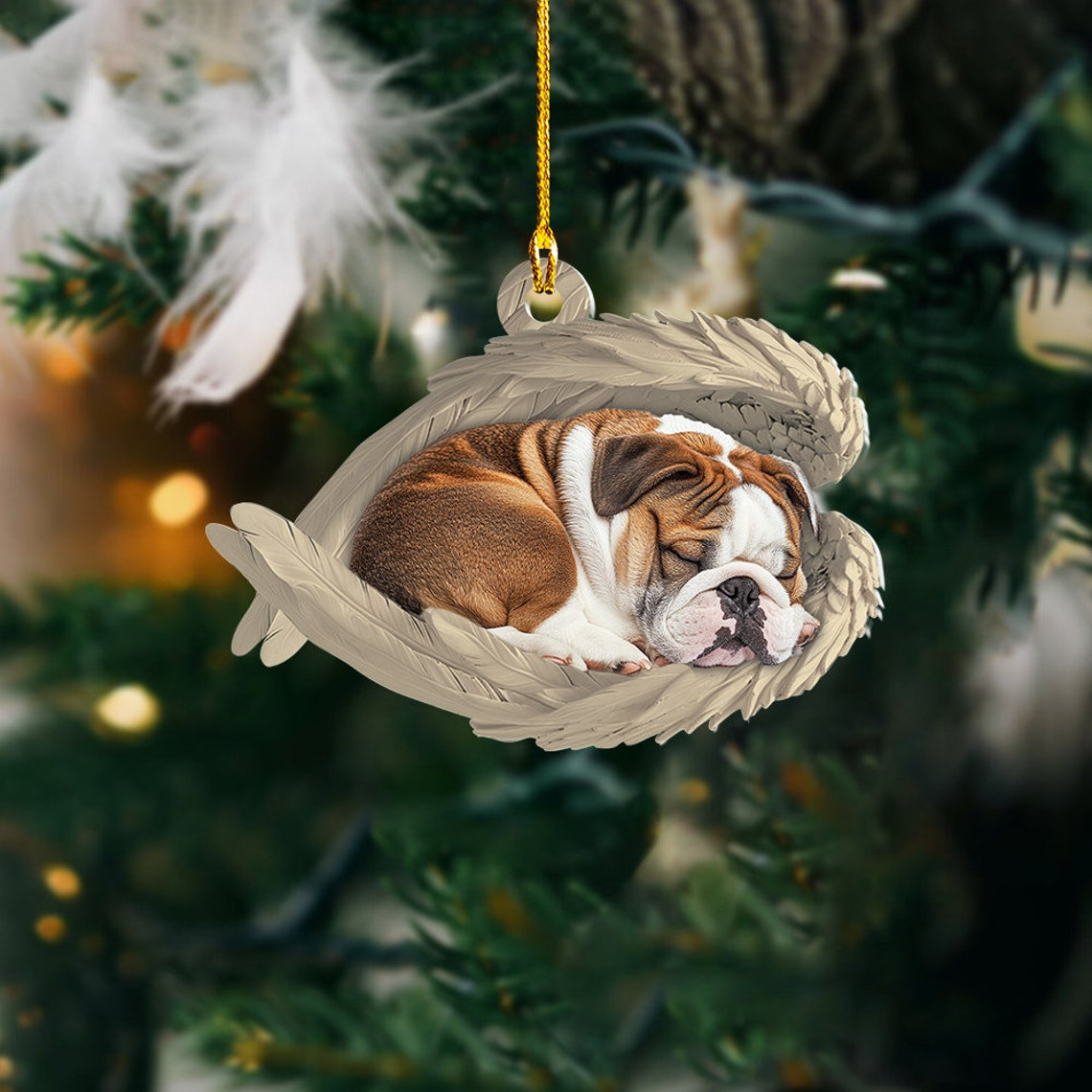 Bulldog Sleeping Angel Wings Christmas Ornament, English Bulldog Christmas Ornament Gift