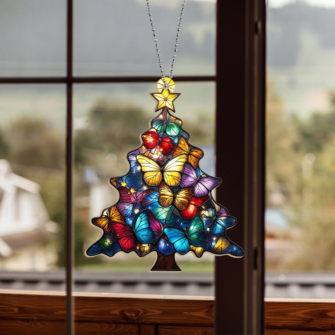 Christmas Butterflies Tree Suncatcher, Christmas Tree Ornament Home Decor Gift