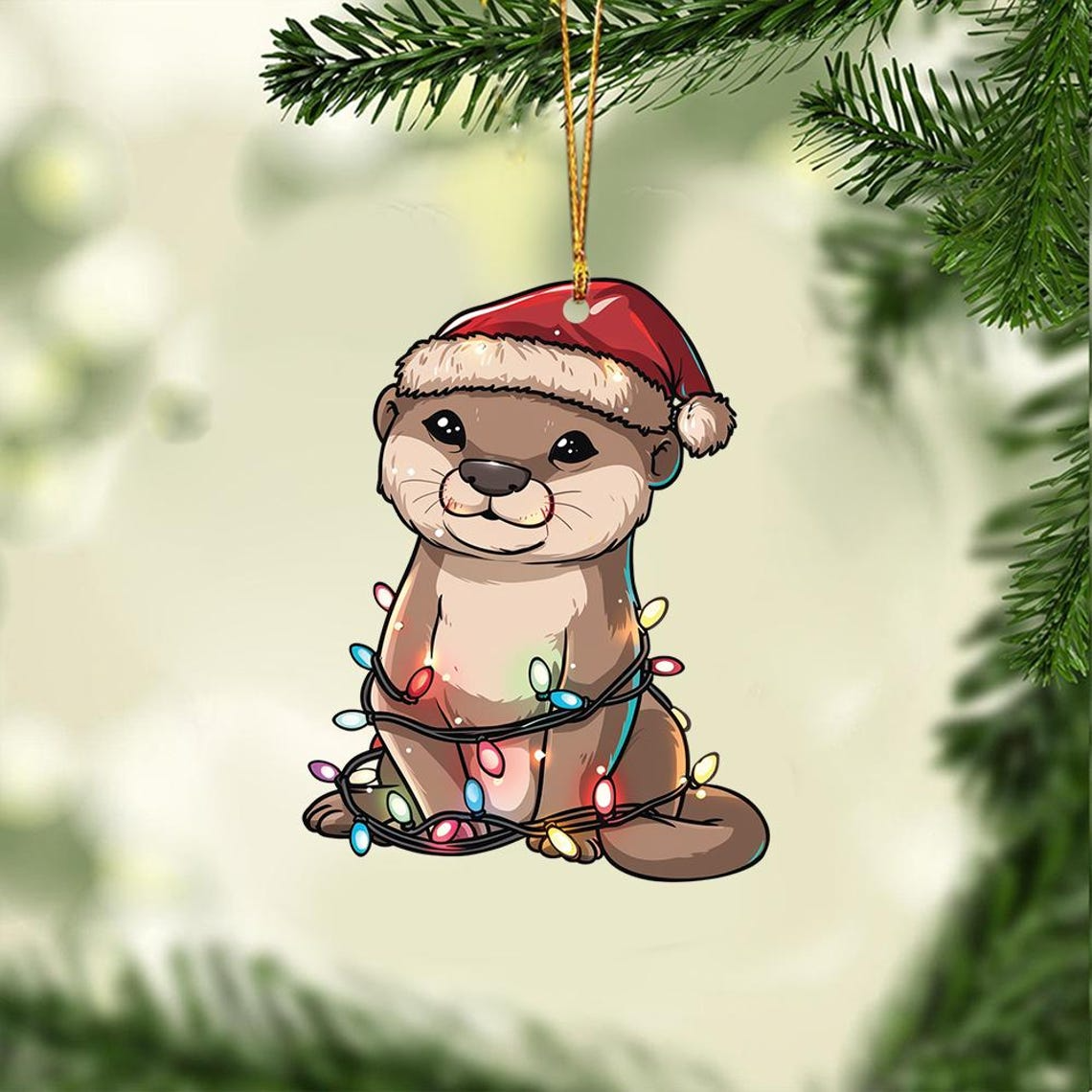 Baby Otter Hanging Christmas Light Ornament, Christmas Baby Otter Ornament Decor Gift