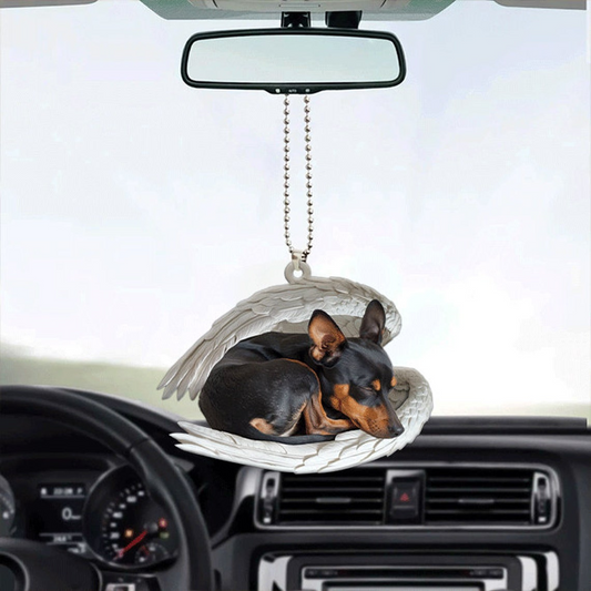 Christmas Miniature Pinscher Dog Angel Sleeping Car Ornament, Cute Dog Hanging Christmas Ornament Gift