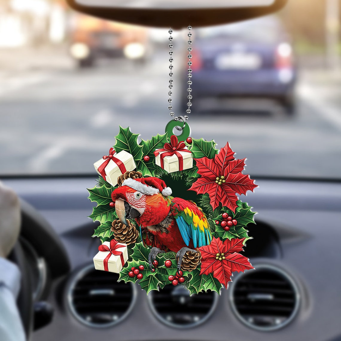 Cute Macaw Christmas Wreath Ornament, Macaw Christmas Tree Hanging Decor Ornament