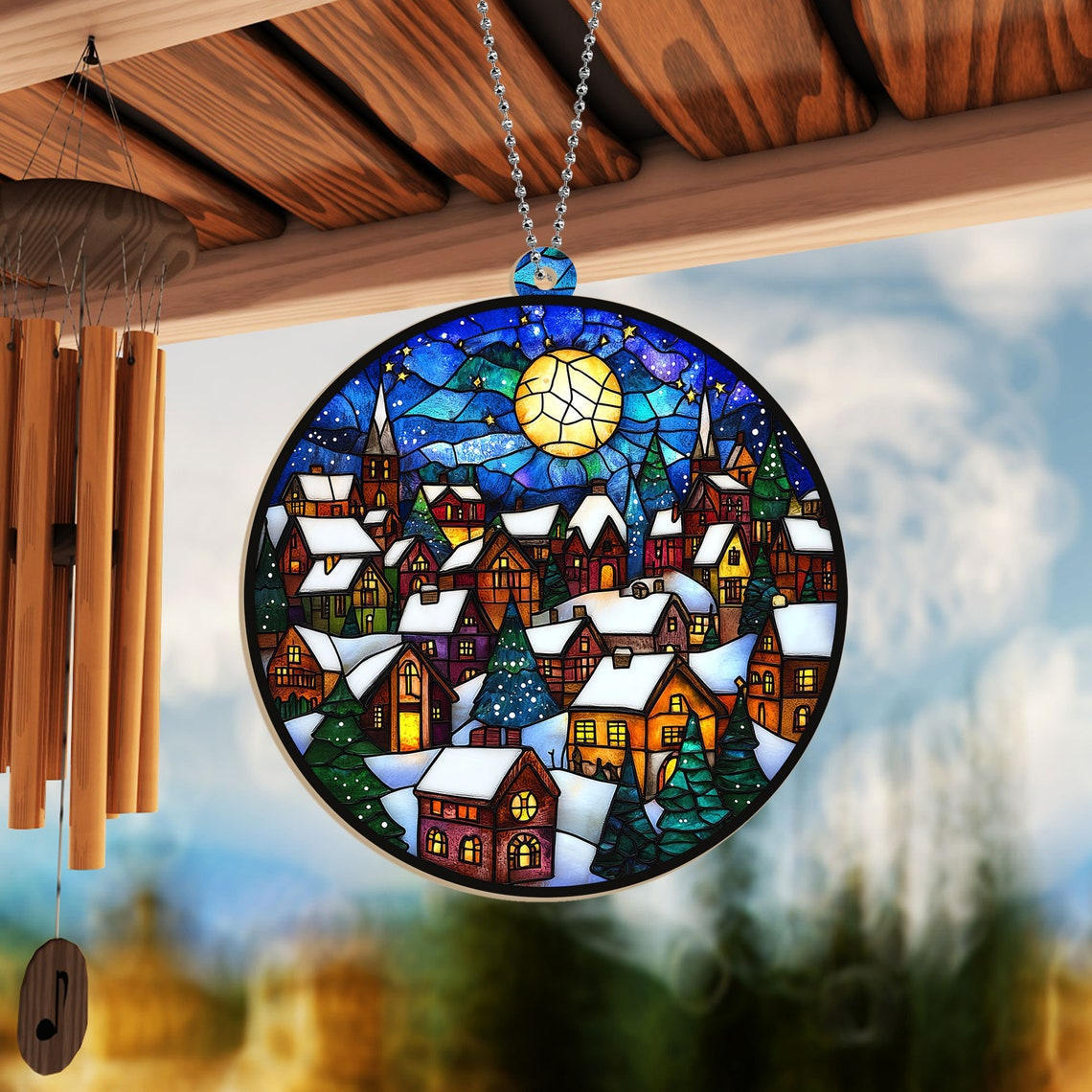 Christmas Village Cosy Suncatcher Ornament, Christmas Village Window Hanging Ornament Gift