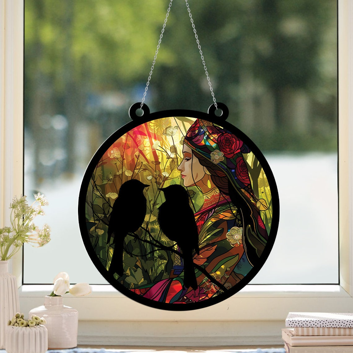 Two Birds Suncatcher Ornament, Two Bird Window Hanging Ornament Decor Home