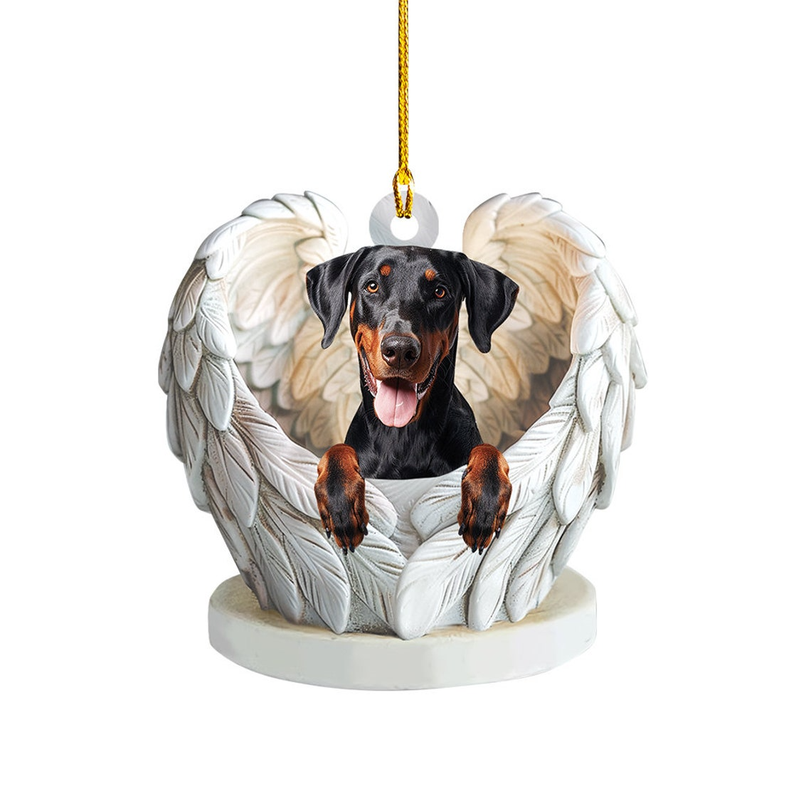 Doberman Pinscher Dog Angel Wings Ornament, Dog Car Hanging Christmas Ornament Decor Gift