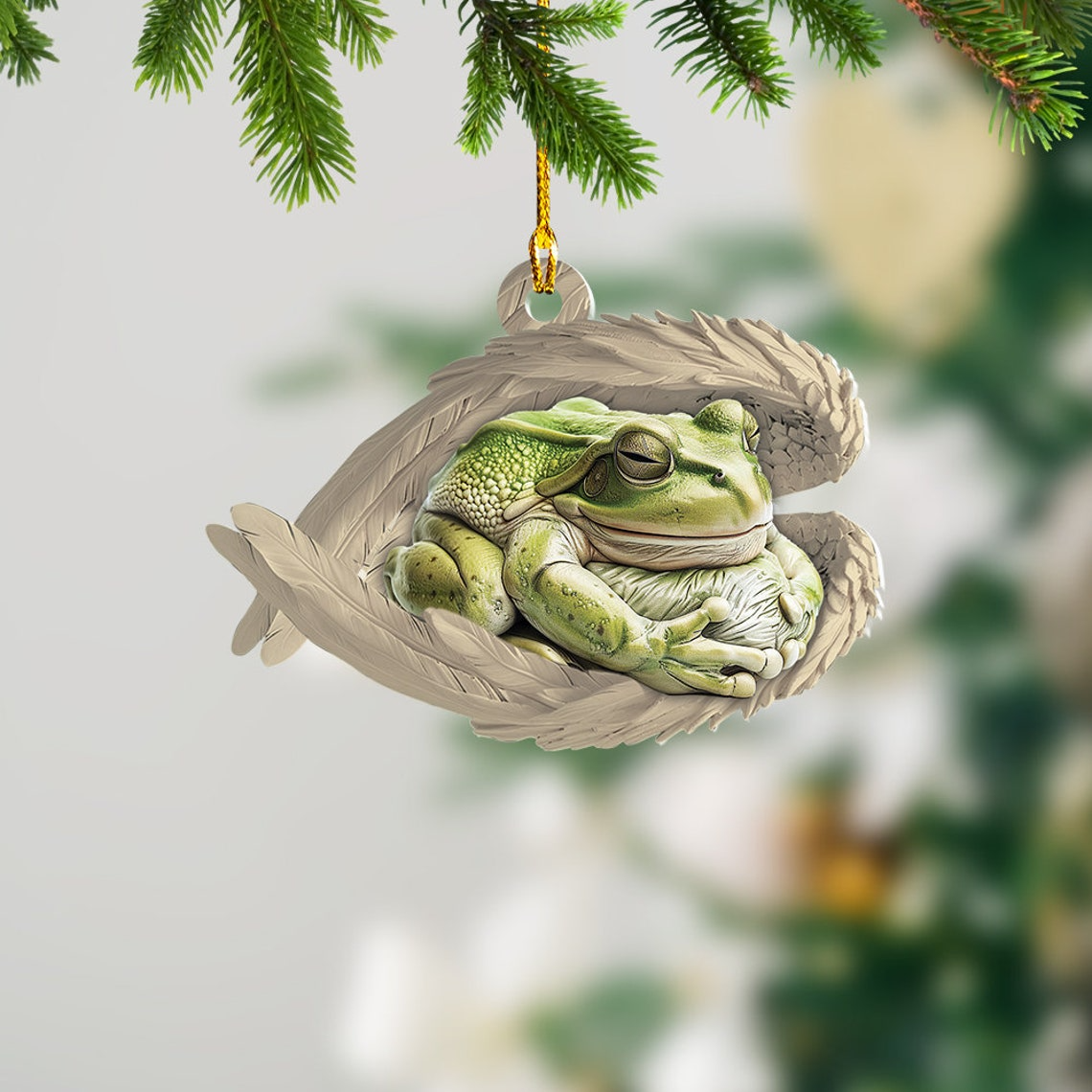 Frog Sleeping Angel Christmas Ornament Gift, Frog Angel Wings Hanging Christmas Ornament Decor