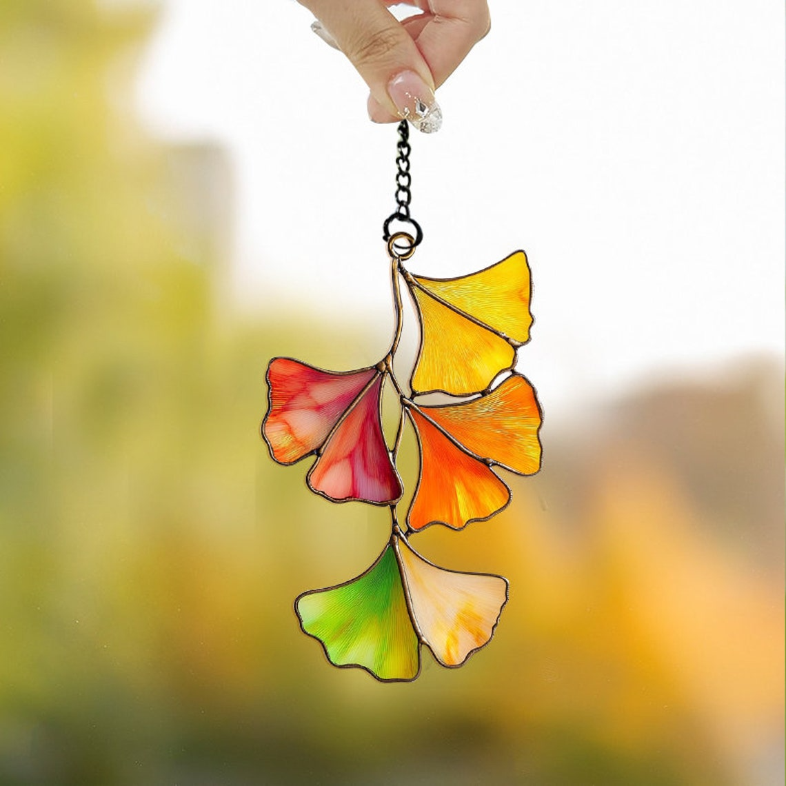 Autumn Ginko Leaf Suncatcher, Autumn Leaf Hanging Ornament Gift