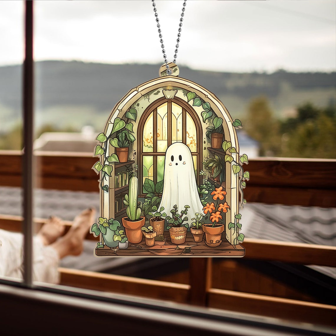 Ghost at Greenhouse Looking Tree Suncatcher, Cute Ghost Suncatcher Decor Home