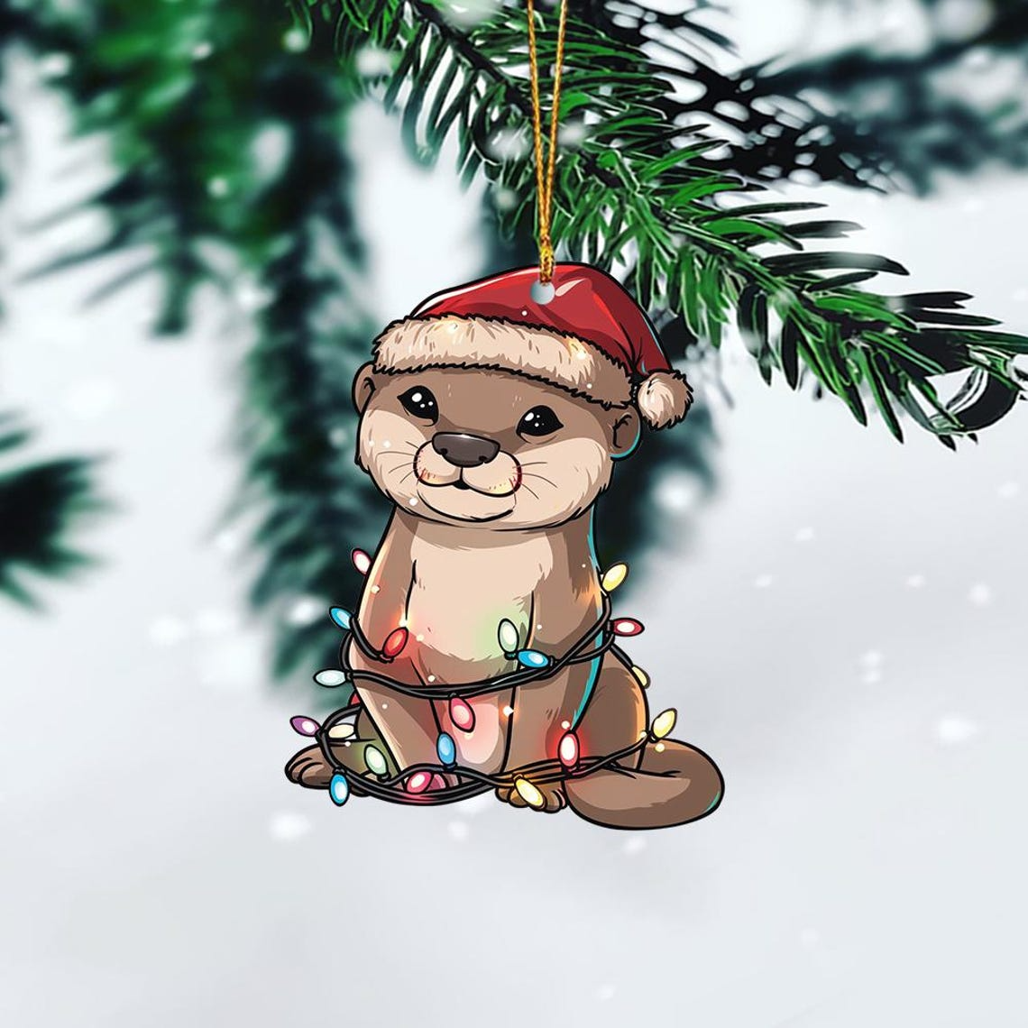 Baby Otter Hanging Christmas Light Ornament, Christmas Baby Otter Ornament Decor Gift