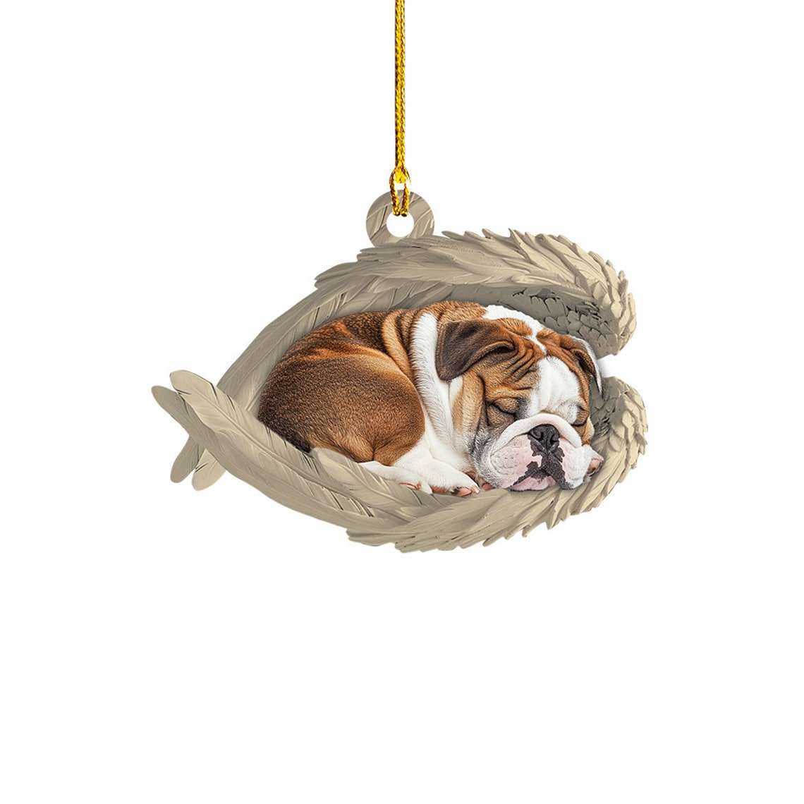 Bulldog Sleeping Angel Wings Christmas Ornament, English Bulldog Christmas Ornament Gift