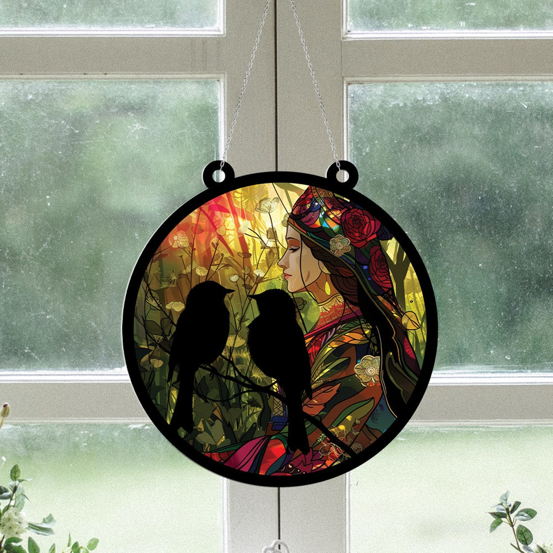 Two Birds Suncatcher Ornament, Two Bird Window Hanging Ornament Decor Home