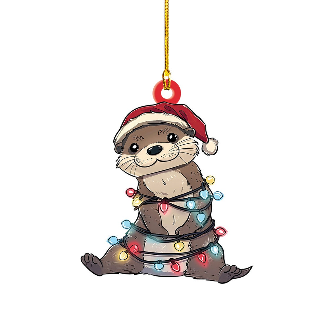 Cute Otter Hanging Christmas Lights Ornament, Christmas Otter Flat Car Hanging Ornament Gift