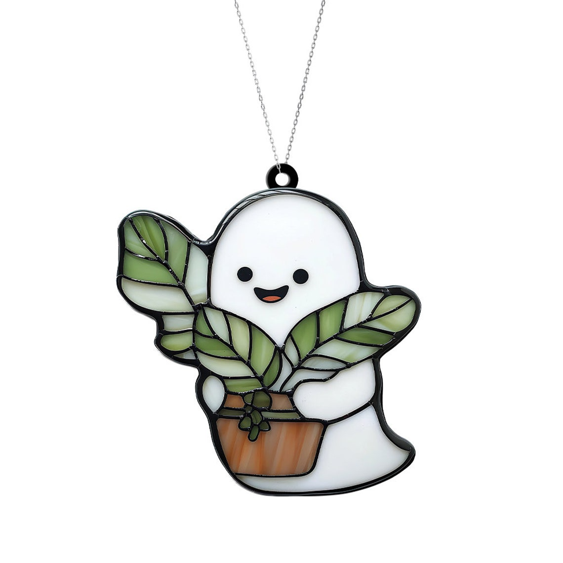 Ghost Baby Plant Window Suncatcher Ornament, Halloween Ghost Planter Ornament