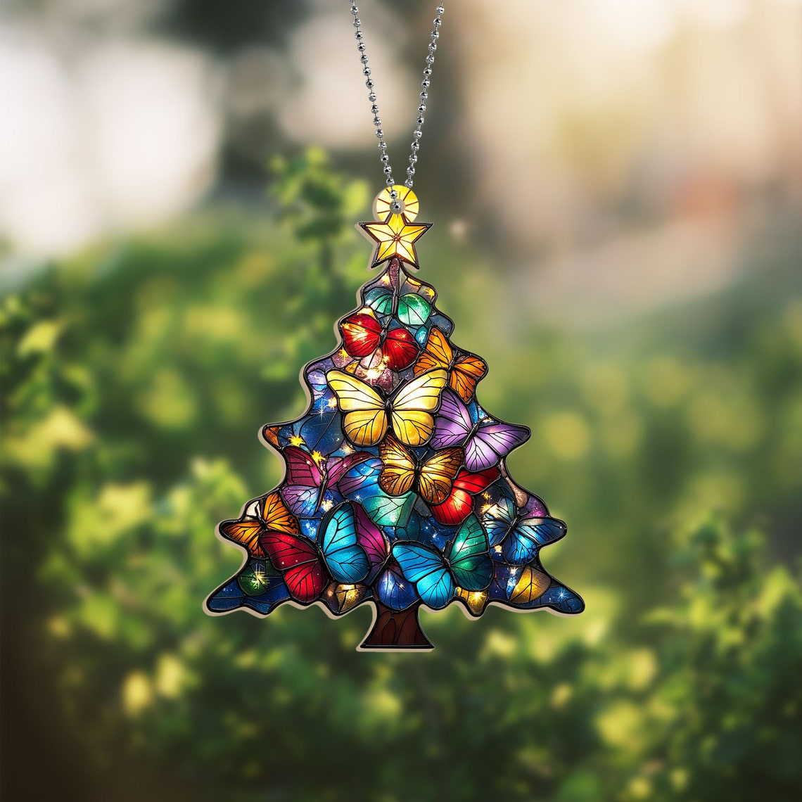 Christmas Butterflies Tree Suncatcher, Christmas Tree Ornament Home Decor Gift