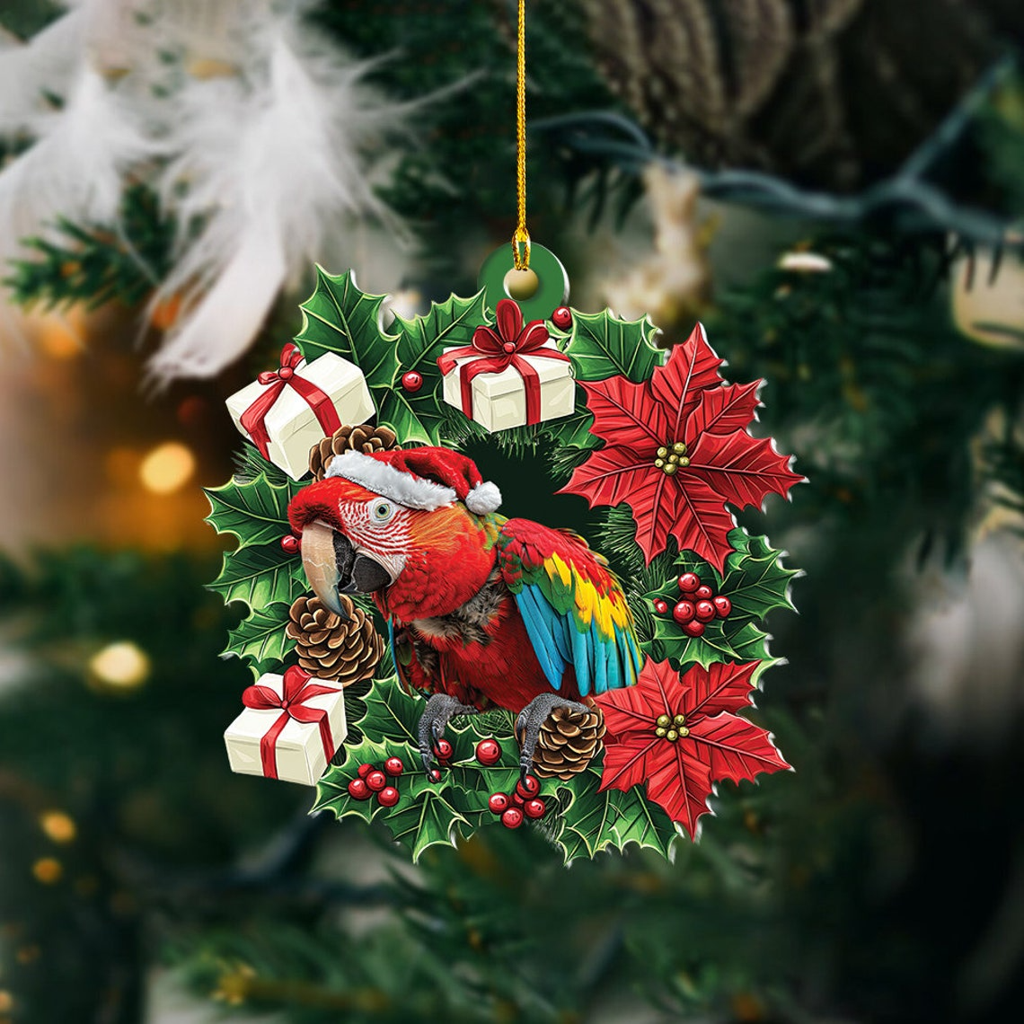 Cute Macaw Christmas Wreath Ornament, Macaw Christmas Tree Hanging Decor Ornament