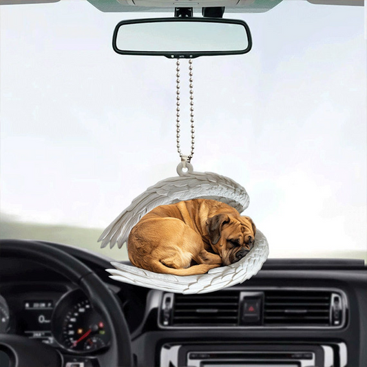 Boerboel Dog Angel Wings Car Hanging Ornament, Christmas Boerboel Dog Sleeping Angel Ornament