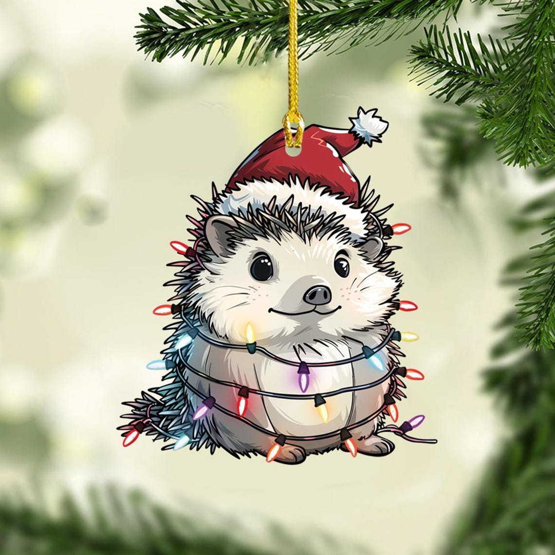 Hedgehog Holiday Christmas  Light Ornament, Baby Animal Loved Hedgehog Ornament Decor Gift