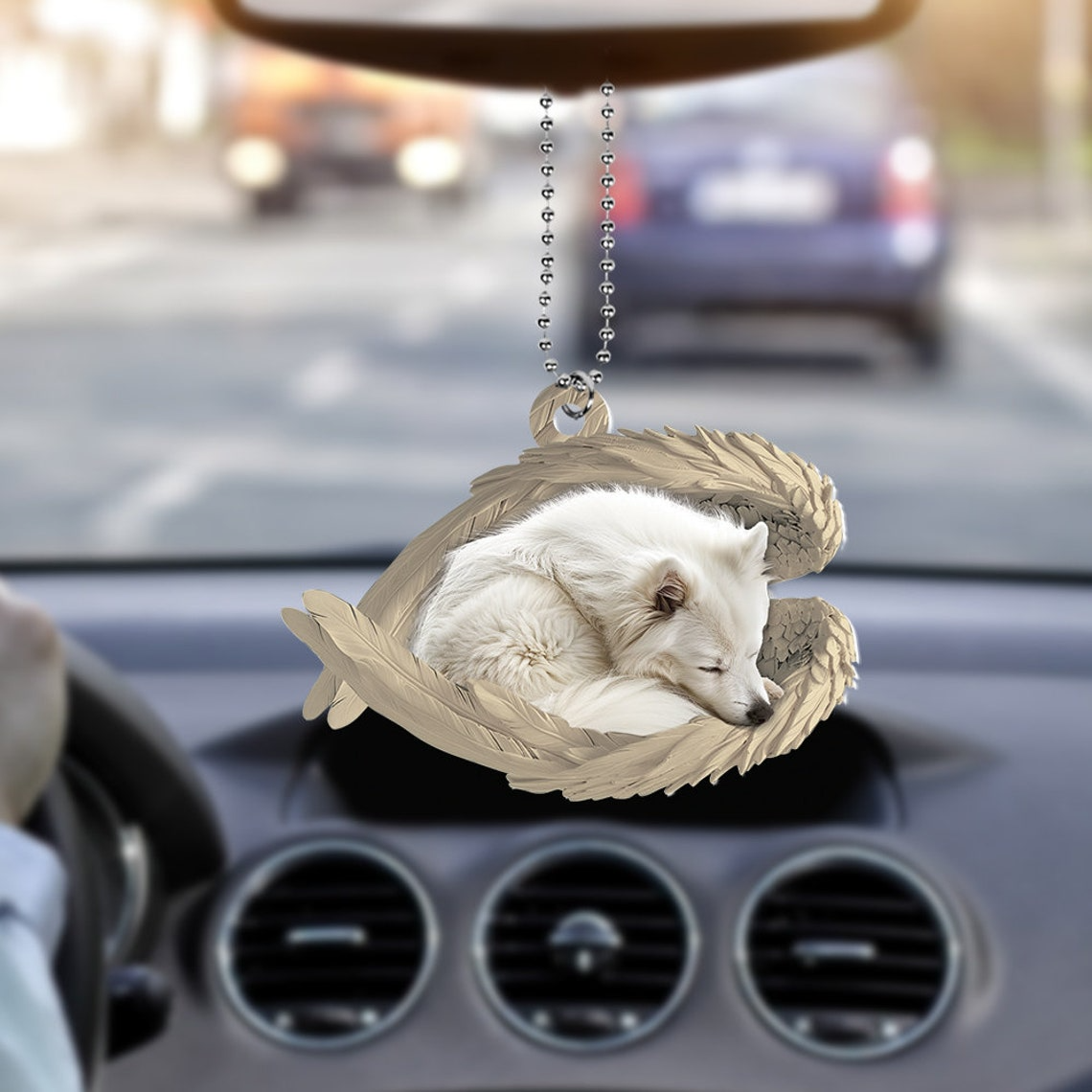 American Eskimo Dog Sleeping Angel Wings Ornament, Cute Eskimo Dog Hanging Christmas Gift