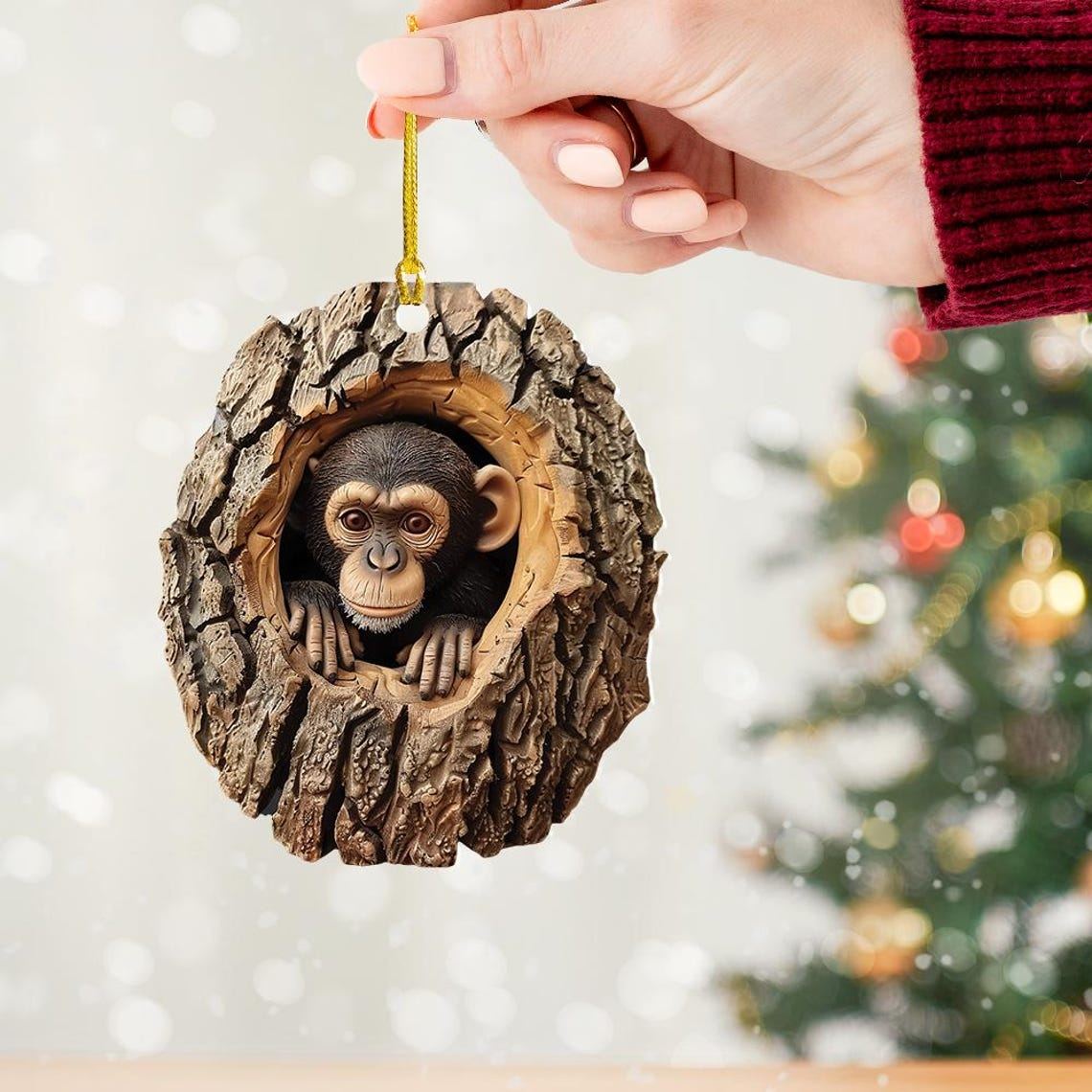 Monkey Flat Christmas Ornament Decor, Unique Macaca Christmas Ornament Holiday Lovers Gift