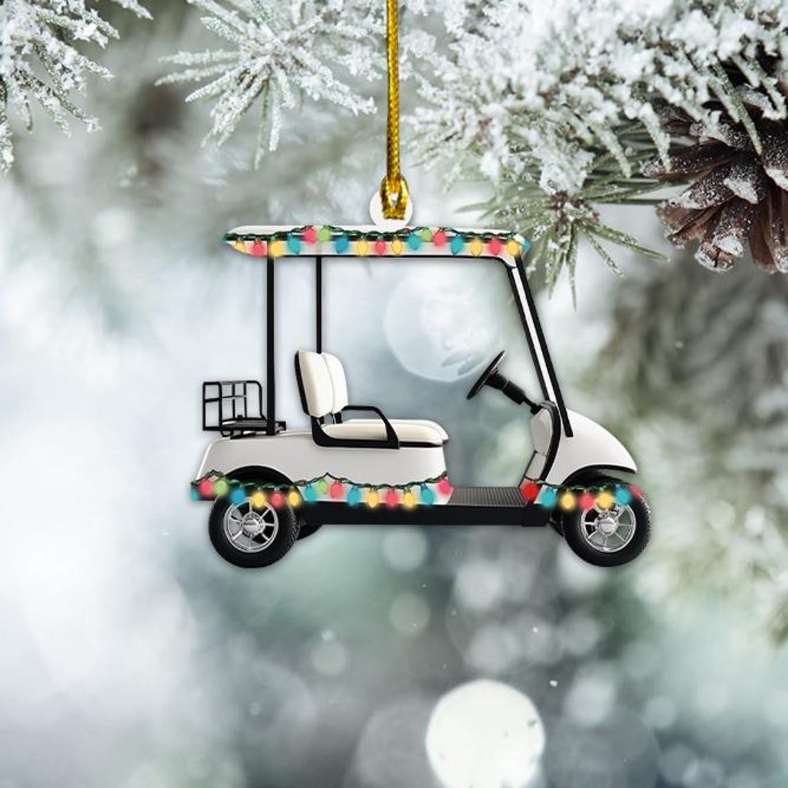 Unique Golf Cart Christmas Light Ornament Decor, Golfing Christmas Tree Ornament Holiday Gift