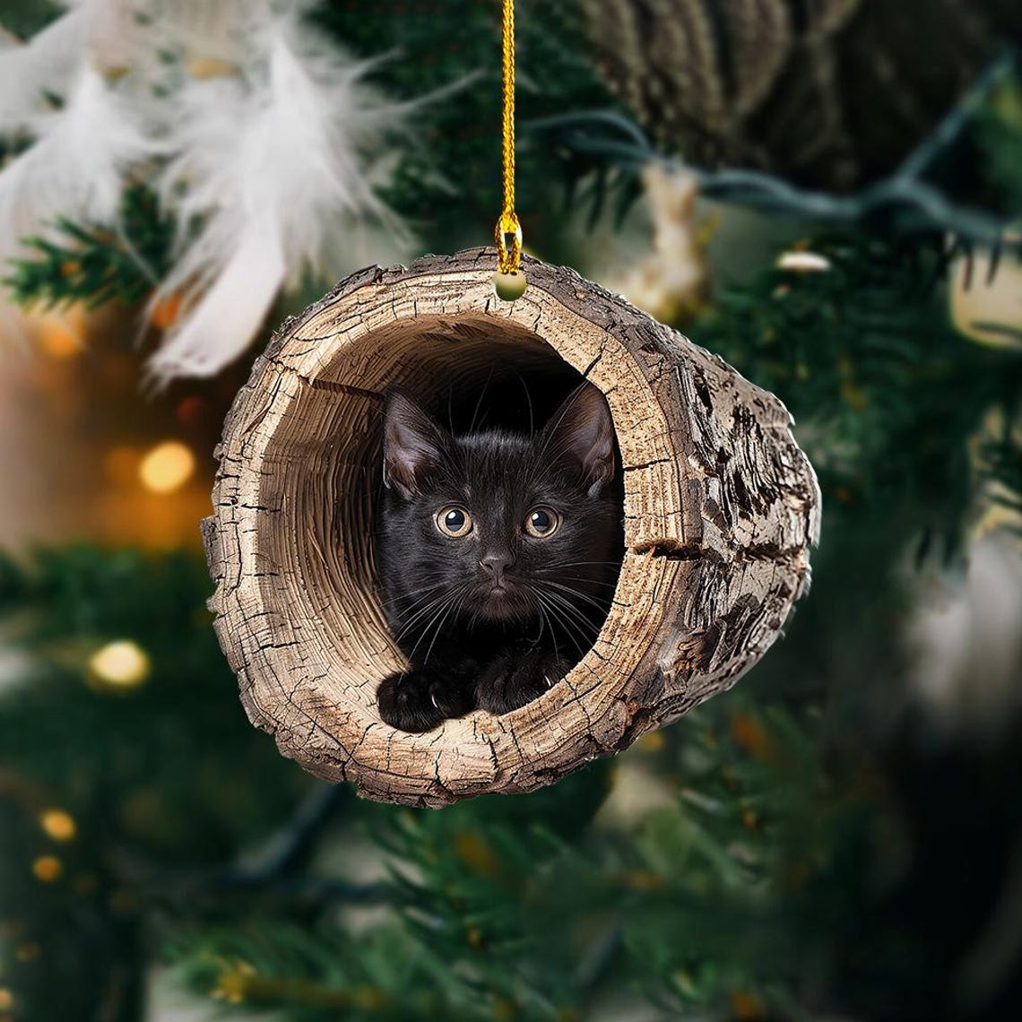 Black Cat Flat Christmas Ornament, Cat Hanging Christmas Ornament Decor Holiday Gift