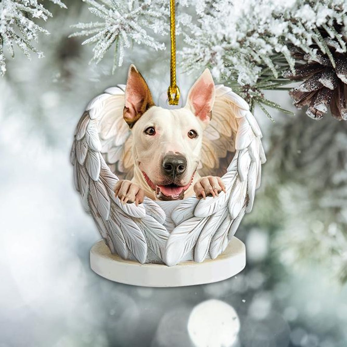 Cute Bull Terrier Dog Angel Wings Ornament, Ornament Bull Terrier Dog Car Christmas Holiday Gift