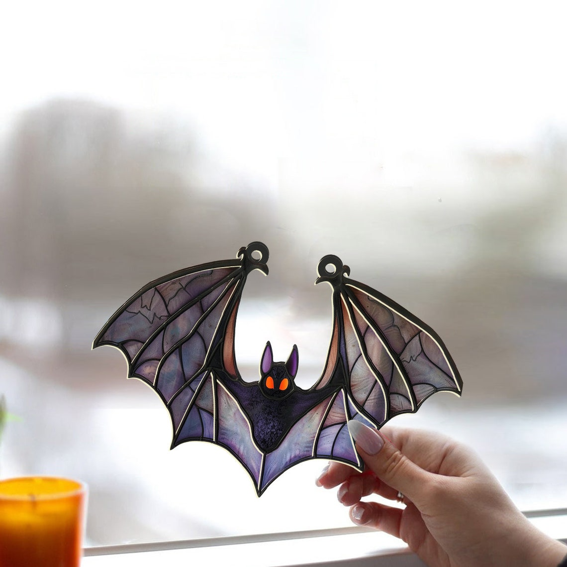 Classic Bat Halloween Window Hanging Suncatcher Ornament, Bat Suncatcher Halloween Decor