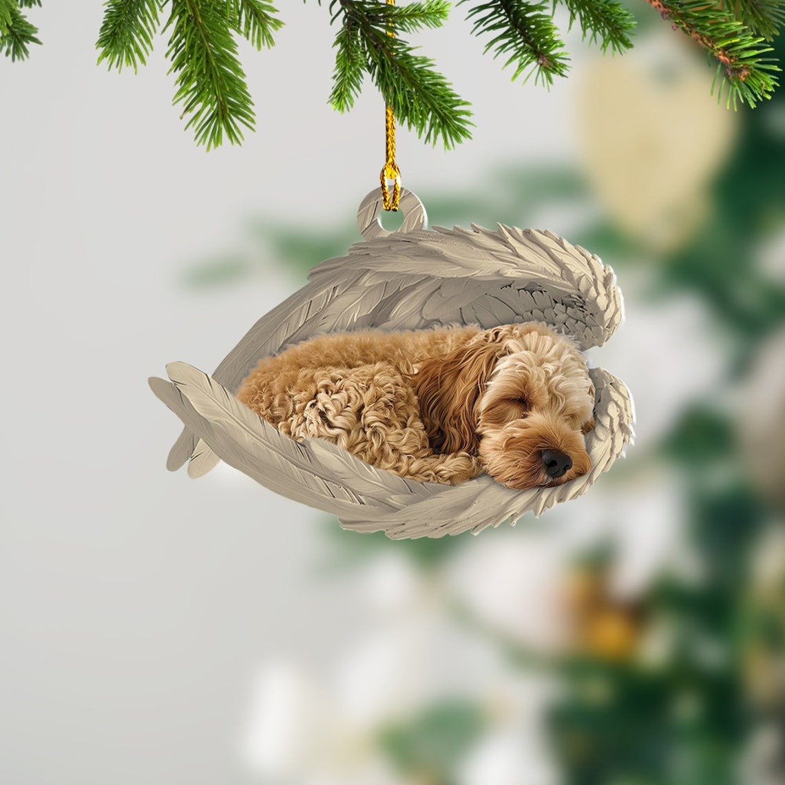 Cute Cockapoo Dog Sleeping Christmas Ornament, Cockapoo Dog Hanging Christmas Ornament Gift