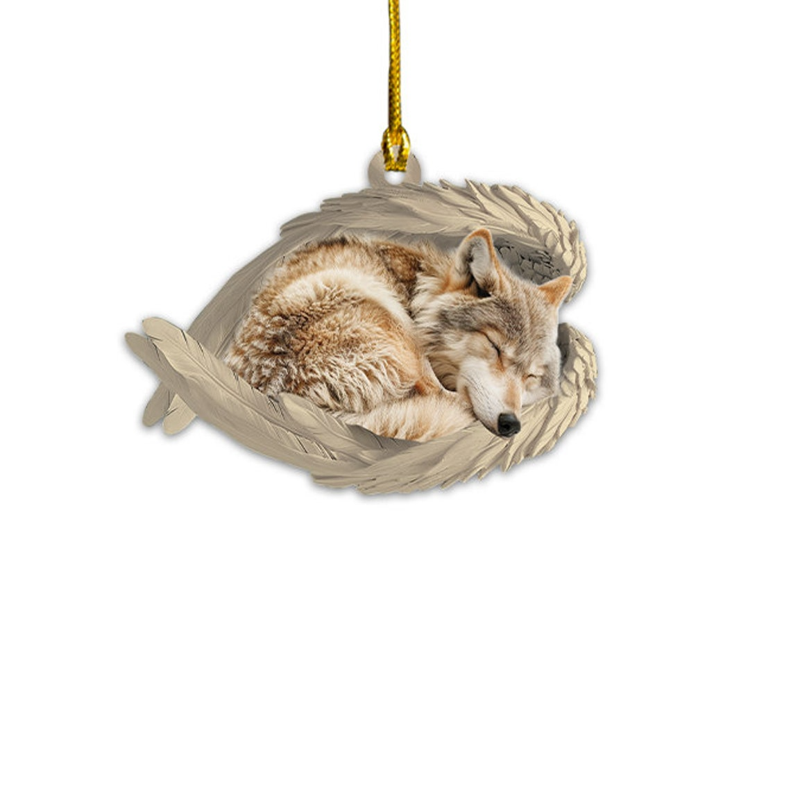 Wolf Sleeping Angel Sleeping Christmas Ornament, Cute Wolf Car Christmas Ornament Holiday Gift