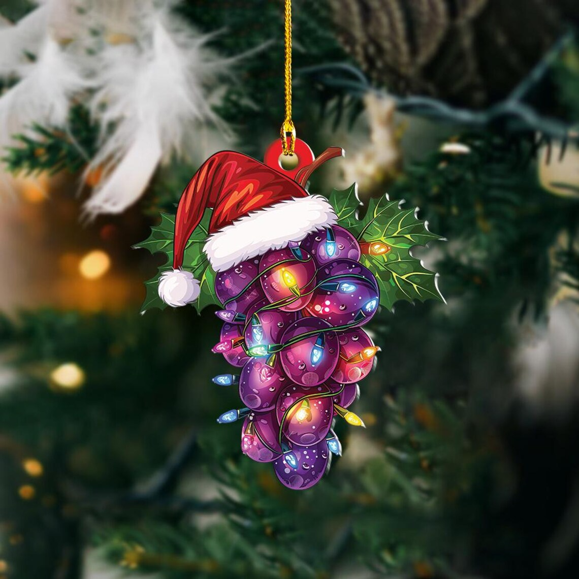 Grapes Christmas Tree Light Ornament, Grapes Flat Hanging Christmas Ornament Decor