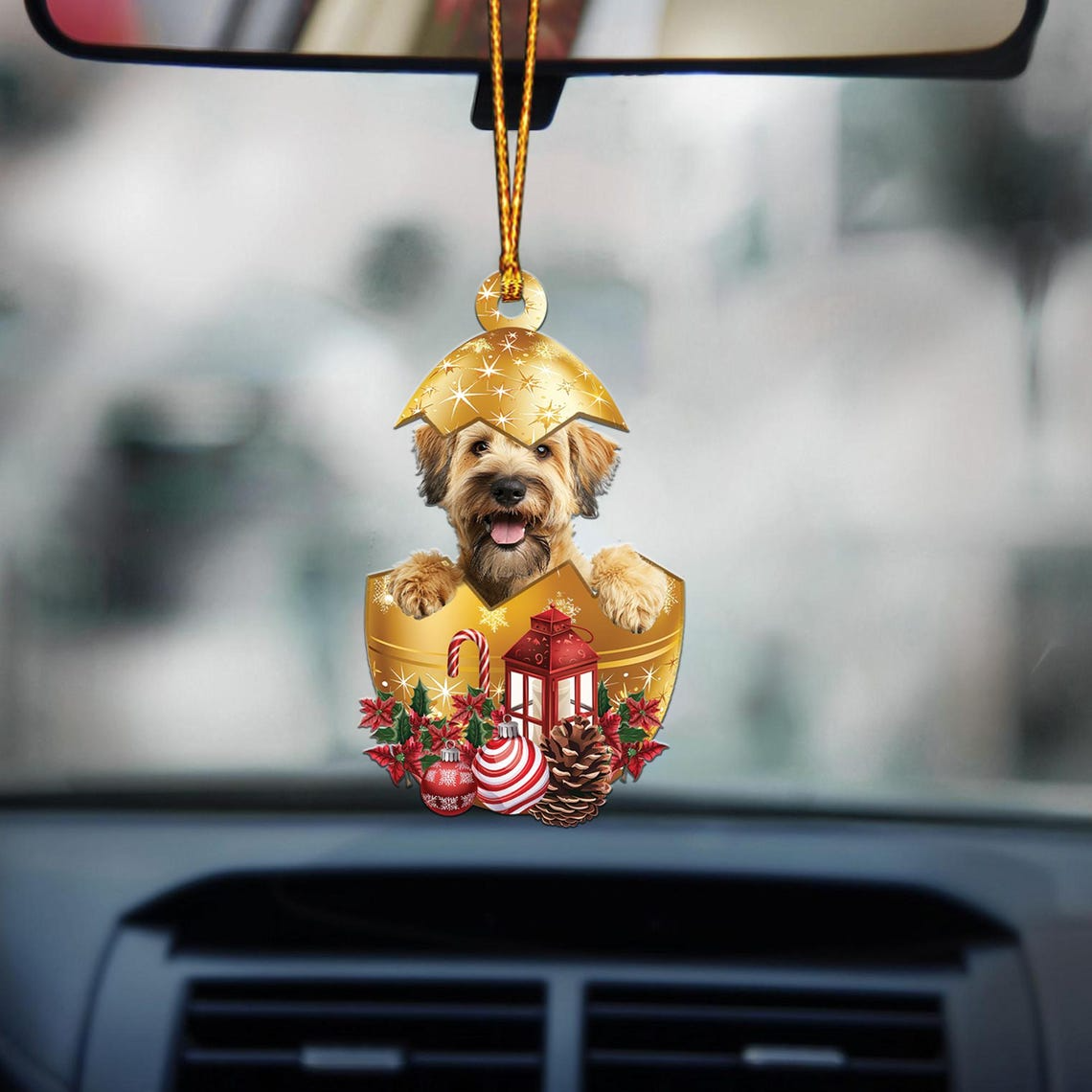 Christmas Wheaten Terrier In in Golden Egg Ornament, Cute Dog Christmas Hanging Ornament