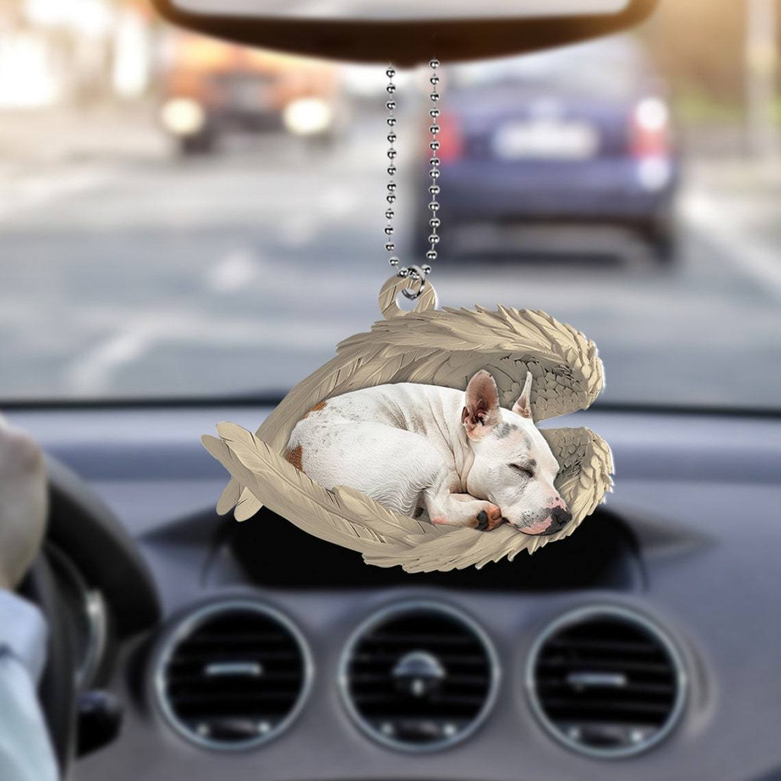 Bull Terrier Dog Sleeping Angel Wings Ornament Gift, Christmas Bull Terrier Dog Car Ornament