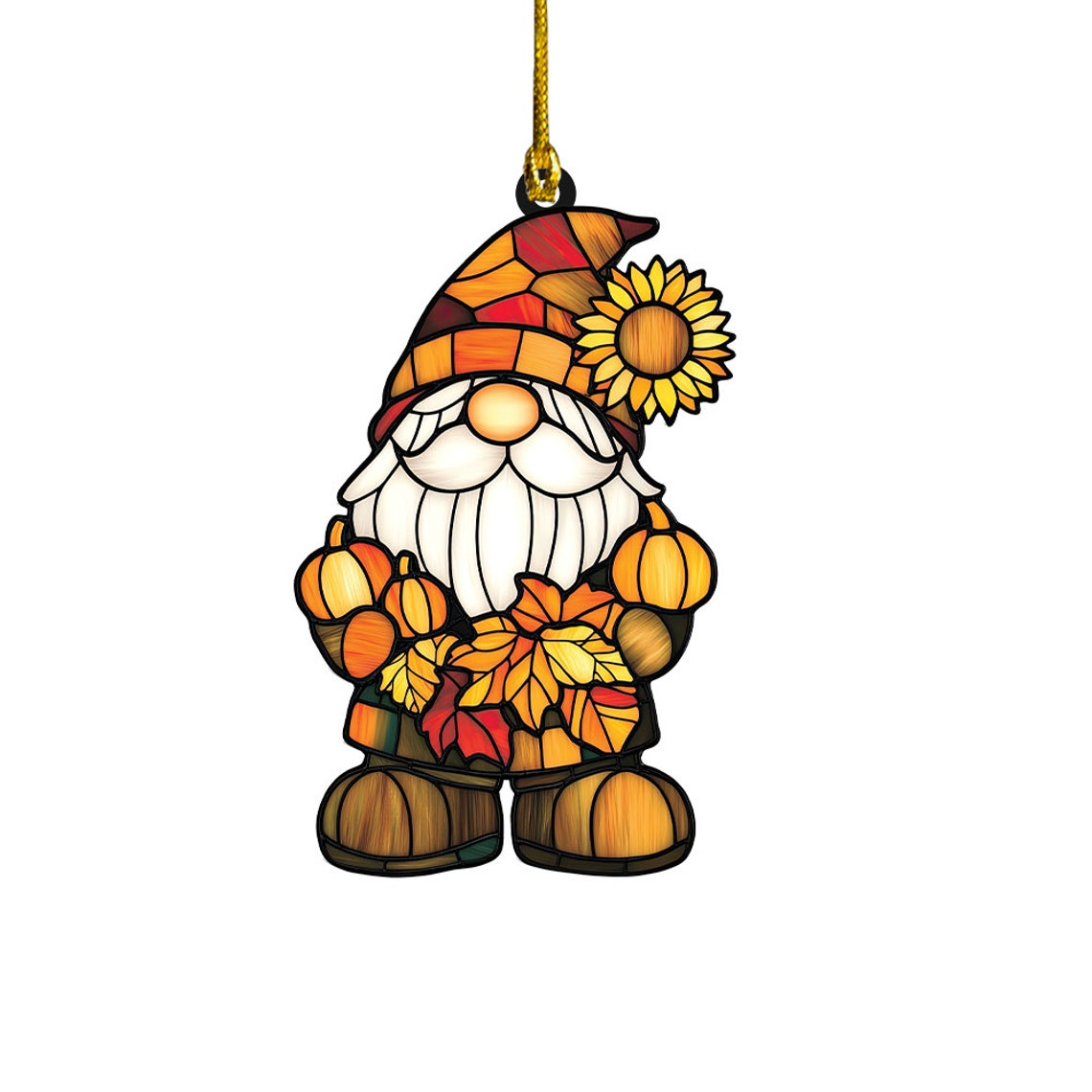 Gnome Autumn Suncatcher, Gnome Pumpkin Hanging Ornament