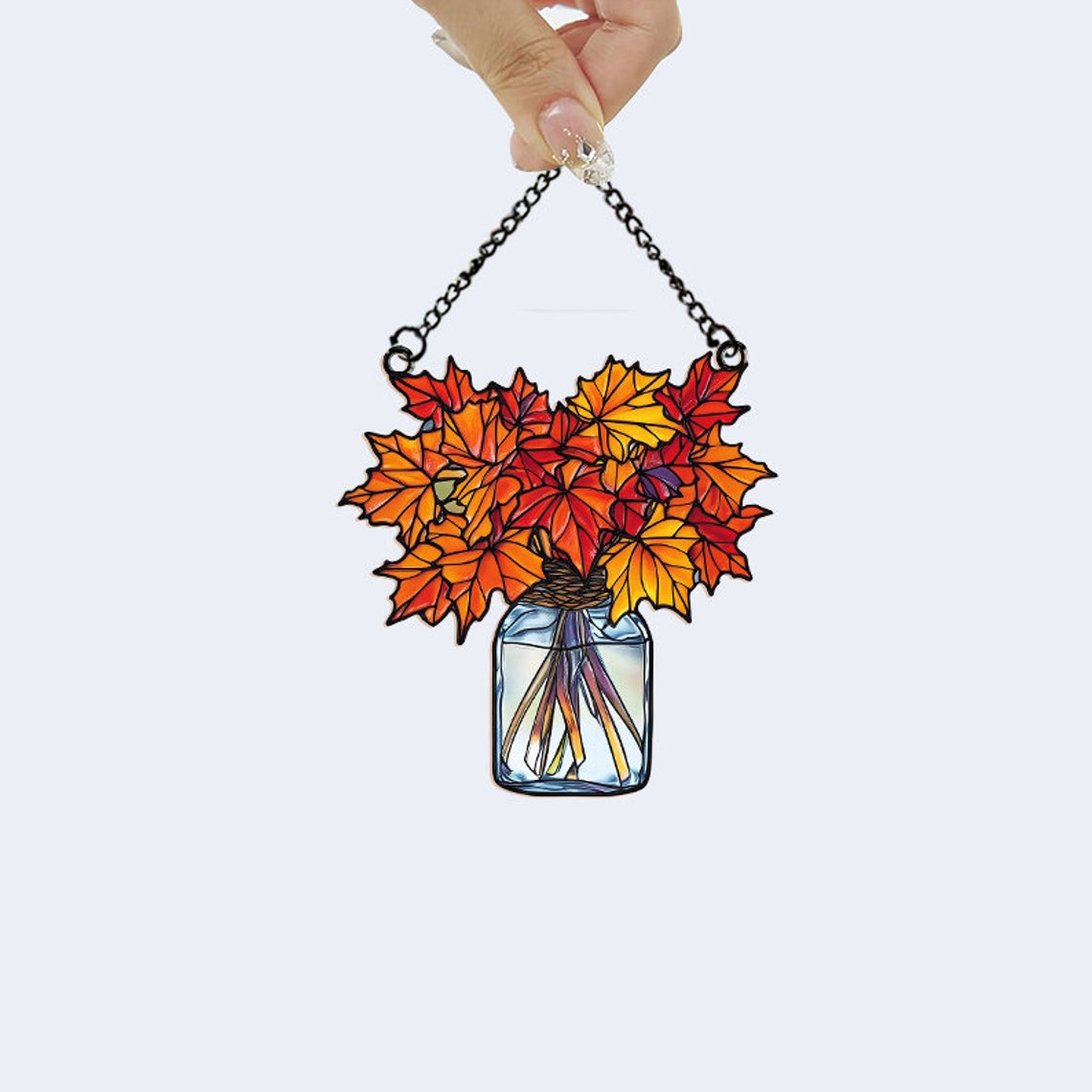 Maple Leaves Autumn in Mason Jar Suncatcher, Maple Leaves Hanging Ornament