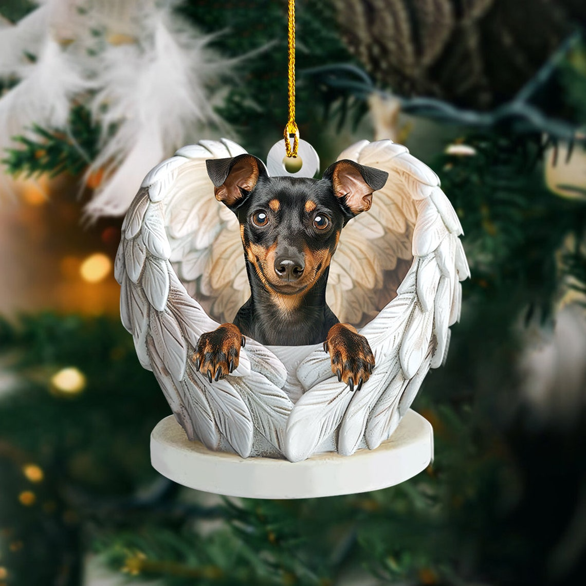 Miniature Pinscher Dog Angel Wings Ornament, Cute Dog Christmas Ornament Decor Holiday Gift