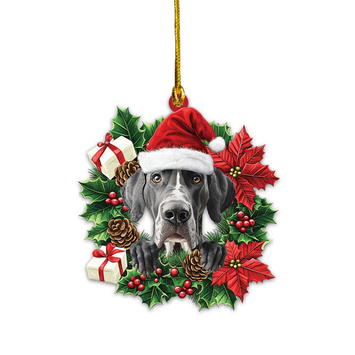 Great Dane Dog Christmas Wreath Ornament, Great Dane Dog Christmas Tree Ornament Decor