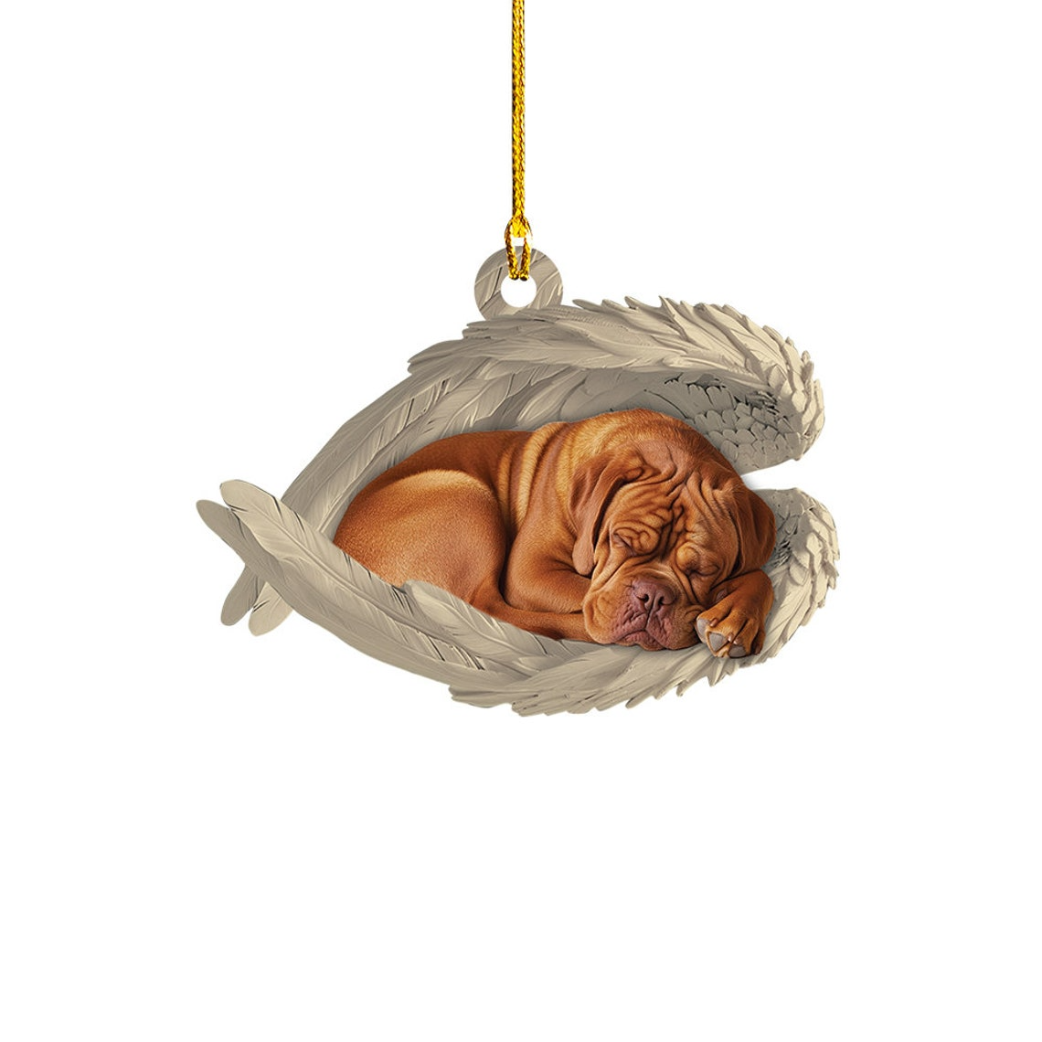 Dogue De Bordeaux Dog Sleeping Angel Wings Christmas Ornament Gift, Cute Dog Car Hanging Ornament Decor