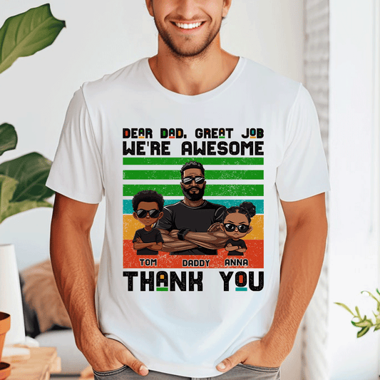Black Awesome Dad And Kids - Personalized Shirt