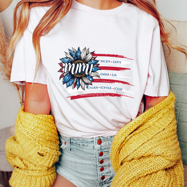Grandma And Kids American Sunflower - Personalized Shirt