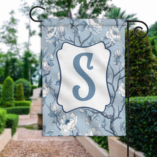 Personalized Chinoiserie Monogram Floral Welcome Flag