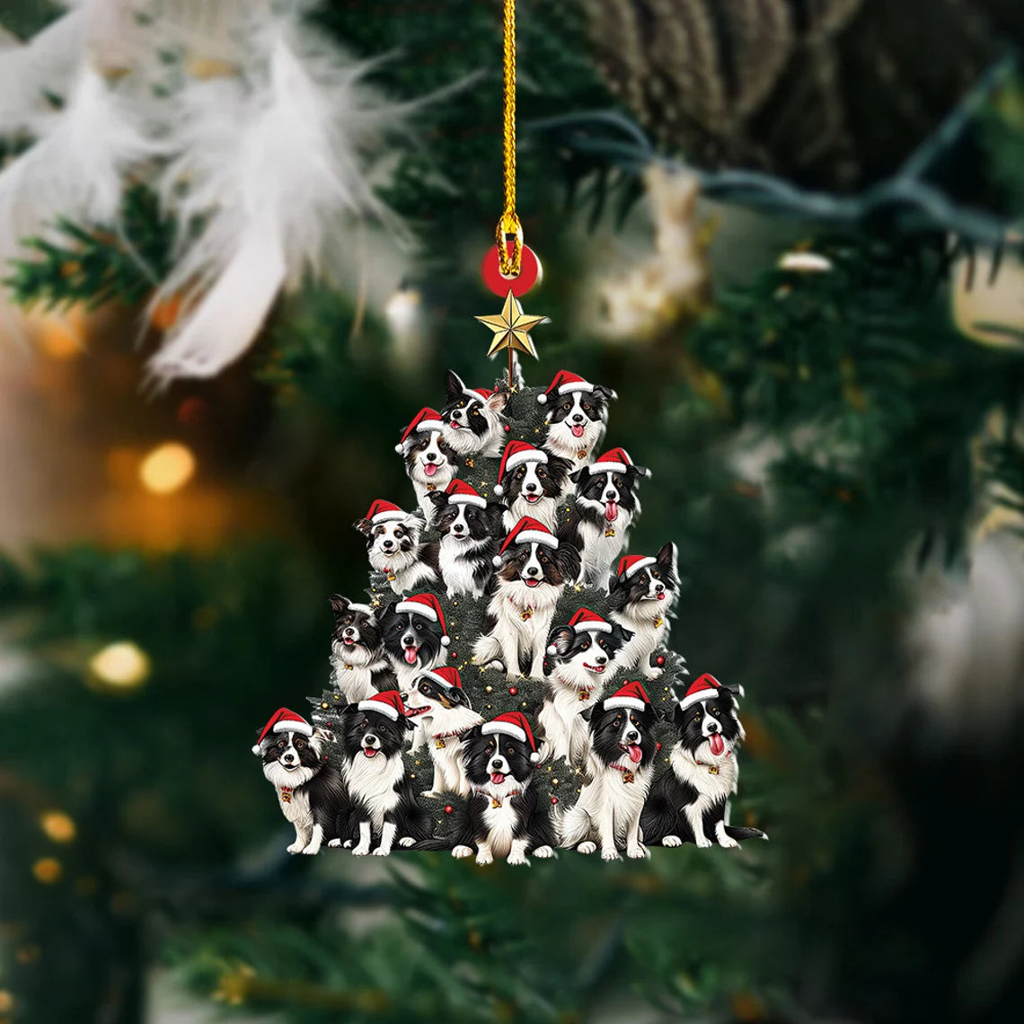 Border Collie Dog Christmas Tree Ornament, Border Collie Dog Rearview Mirror Car Ornament