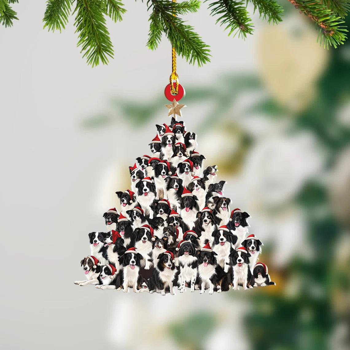 Border Collie Dog Christmas Tree Ornament, Border Collie Dog Rearview Mirror Car Ornament