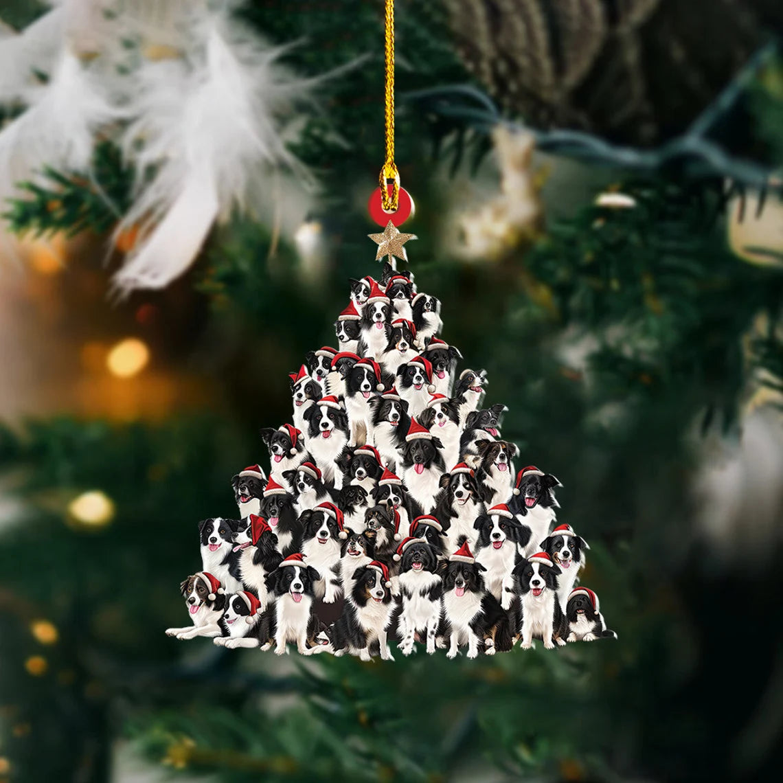 Border Collie Dog Christmas Tree Ornament, Border Collie Dog Rearview Mirror Car Ornament