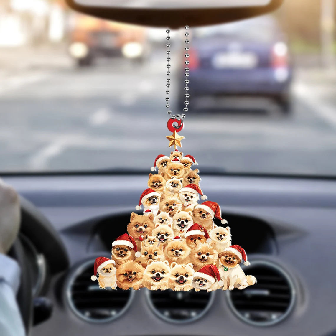 Pomeranian Dog Christmas Tree Ornament, Pomeranian Dog Rearview Mirror Car Ornament Decor