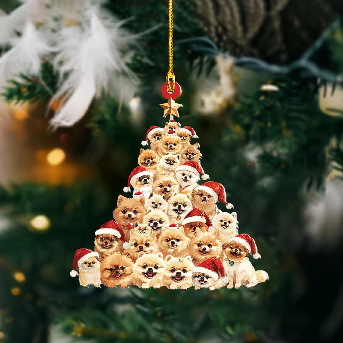 Pomeranian Dog Christmas Tree Ornament, Pomeranian Dog Rearview Mirror Car Ornament Decor