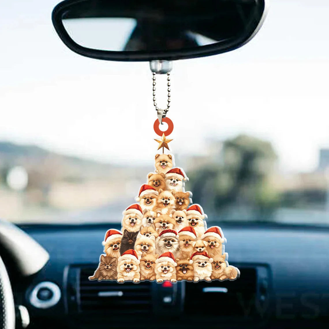 Pomeranian Dog Christmas Tree Ornament, Pomeranian Dog Rearview Mirror Car Ornament Decor