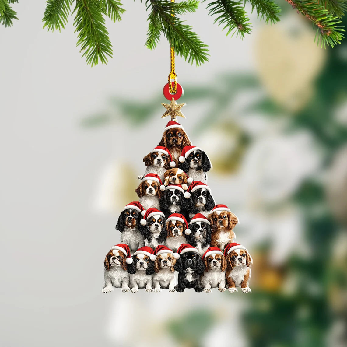 Cavalier King Charles Spaniel Dog Christmas Tree Ornament, Cavaliers Dog Car Ornament Decor