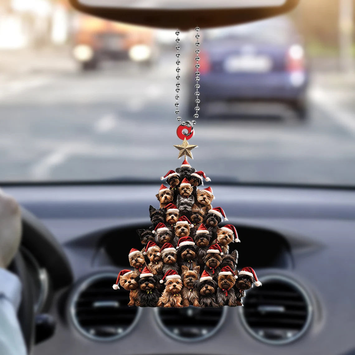 Yorkshire Terrier Dog Christmas Tree Ornament, Yorkie Dog Rearview Mirror Car Ornament Decor